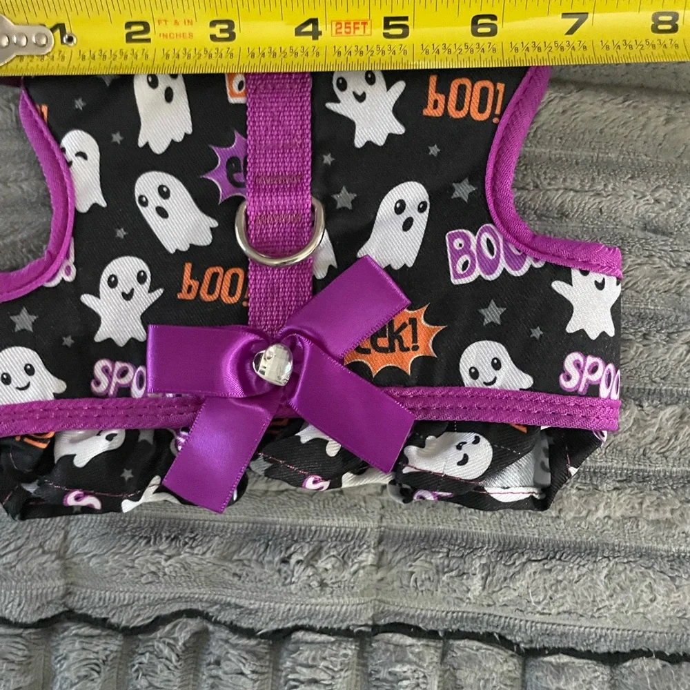 Ghost-Themed Pet Harness with Purple Accents